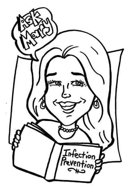 A woman holding an infection bulletin in her hand.